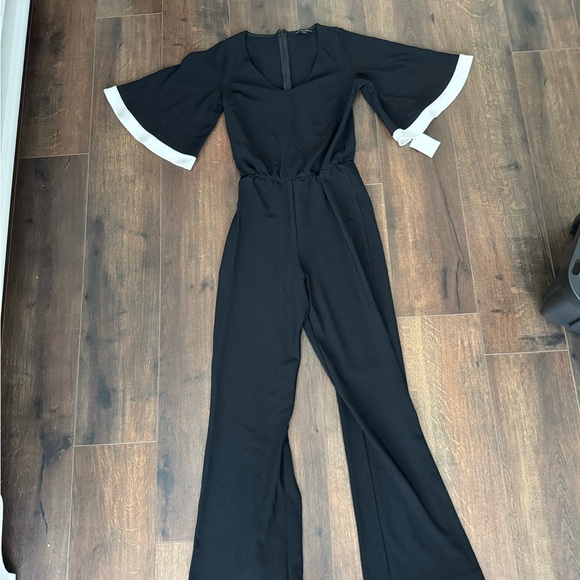 Boston Proper Pants - Boston Proper Black and White Jumpsuit with Flared Legs